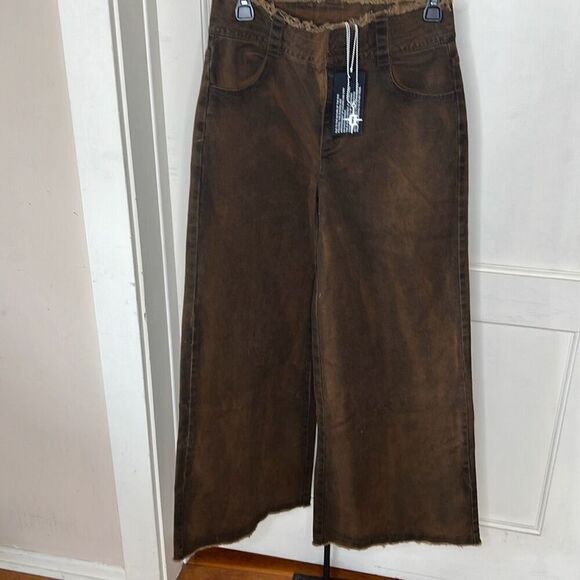 Dolls Kill Darker Waves FADER OVERSIZED BAGGY PANTS Brown Acid Wash Size XS Nwt - Picture 7 of 7